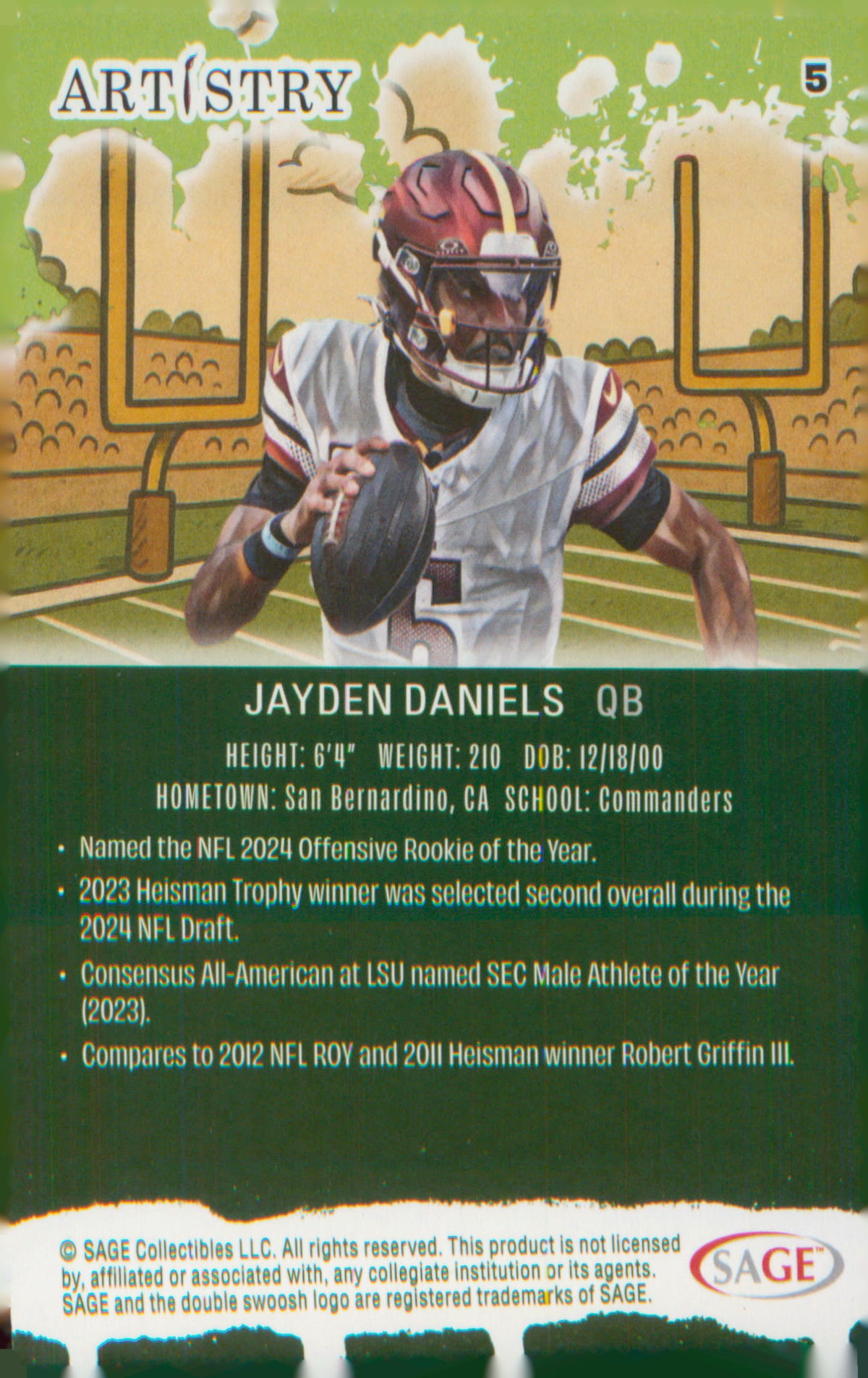Football 2025 SAGE Artistry Silver #5 Jayden Daniels