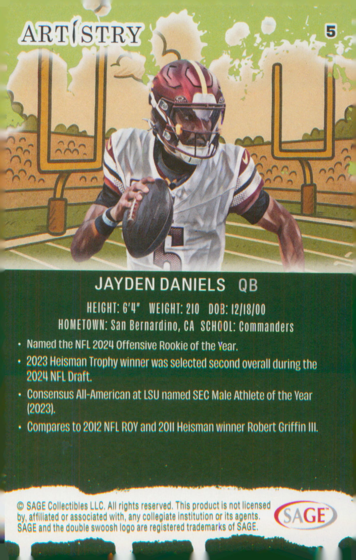Football 2025 SAGE Artistry Red #5 Jayden Daniels