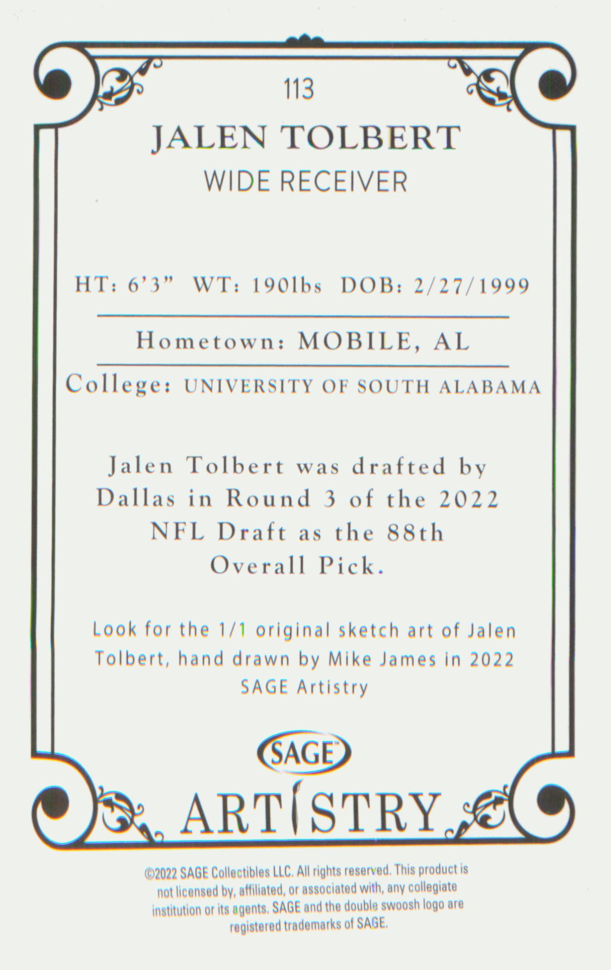 Football 2022 SAGE Artistry Silver #113 Jalen Tolbert