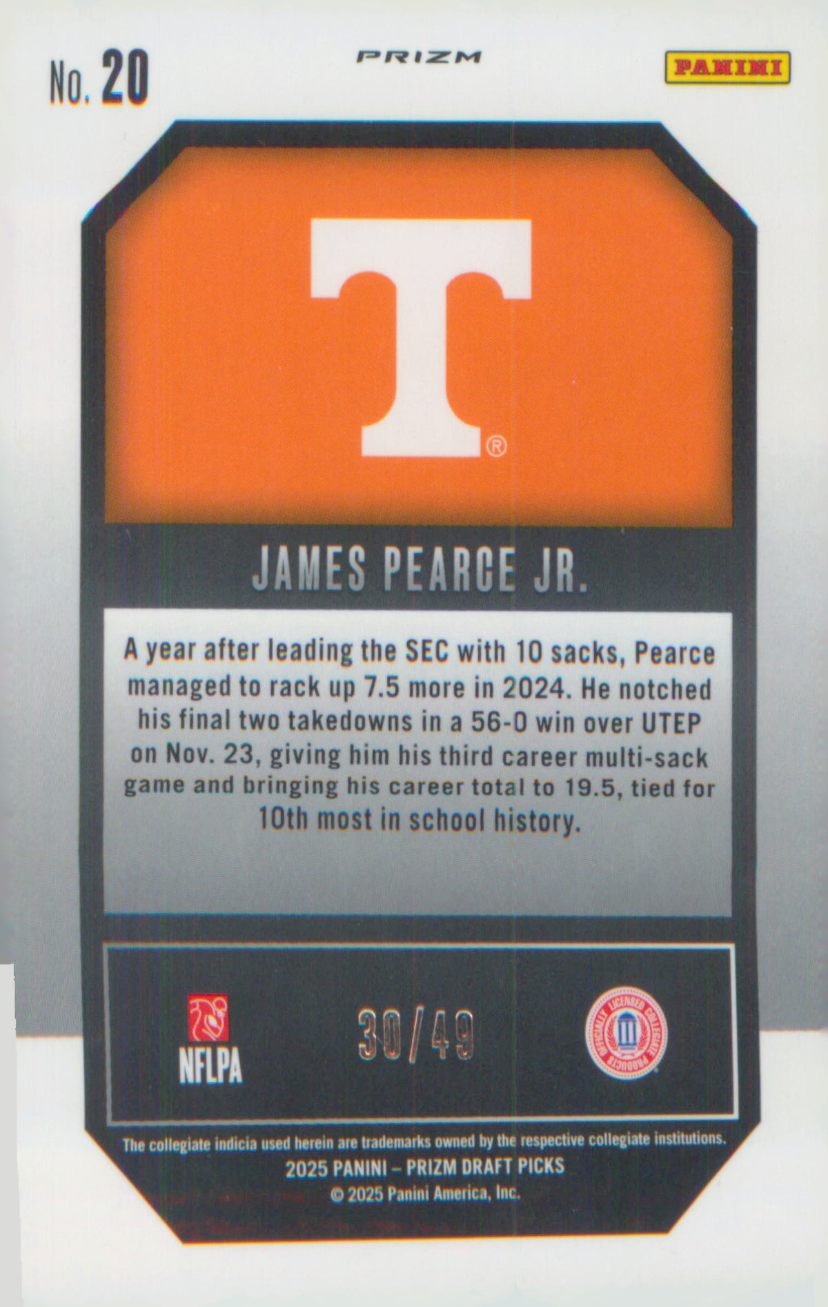 2025 Panini Prizm Draft Picks New Recruits Green Pulsar 20 James Pearce Jr.#/49