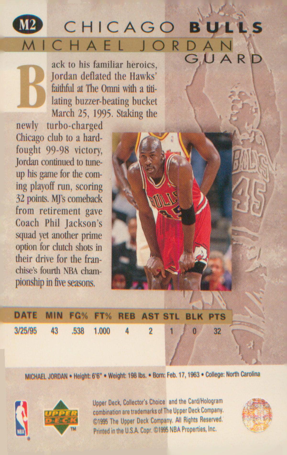 1995-96 Collector's Choice Jordan He's Back #M2 Michael Jordan