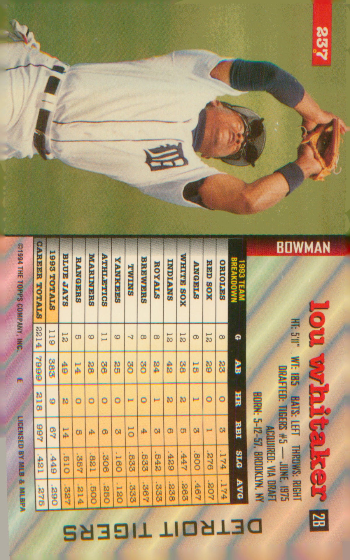 1994 Bowman #237 Lou Whitaker