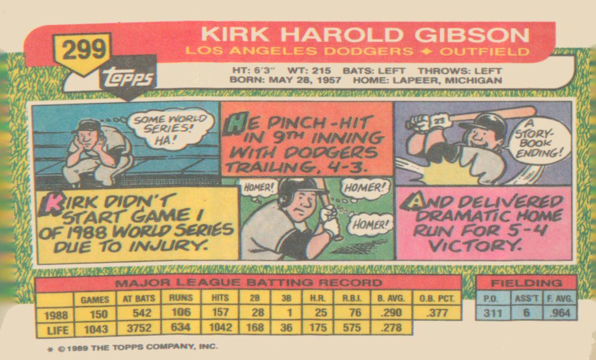 1989 Topps Big #299b Kirk Gibson