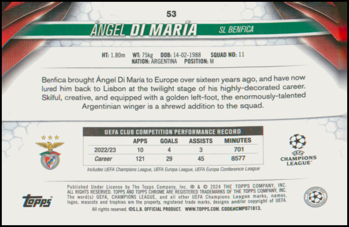 2023-24 Topps Chrome UEFA Club Competitions #53 Ángel Di María