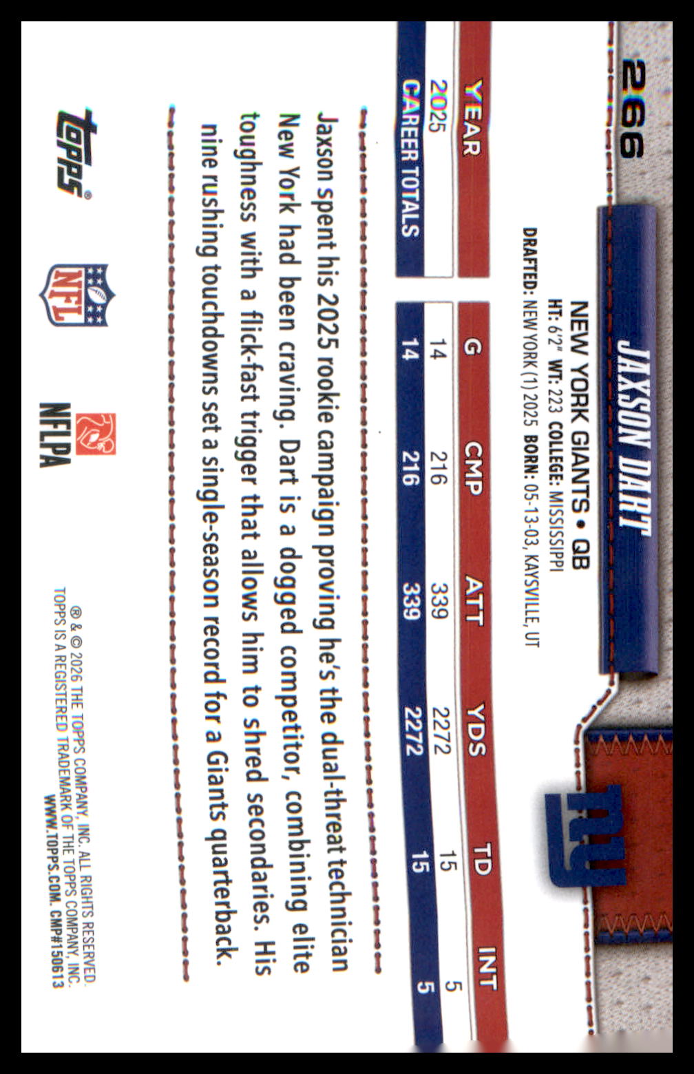 2026 Topps Flagship Football Future Stars/All Rookie Team #266 Jaxson Dart