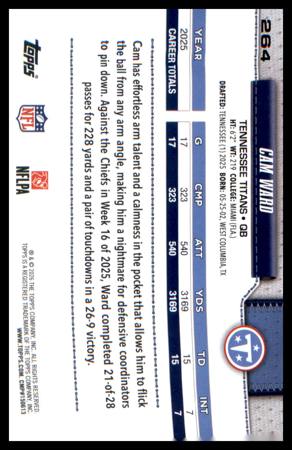 2026 Topps Flagship Football Future Stars/All Rookie Team #264 Cam Ward