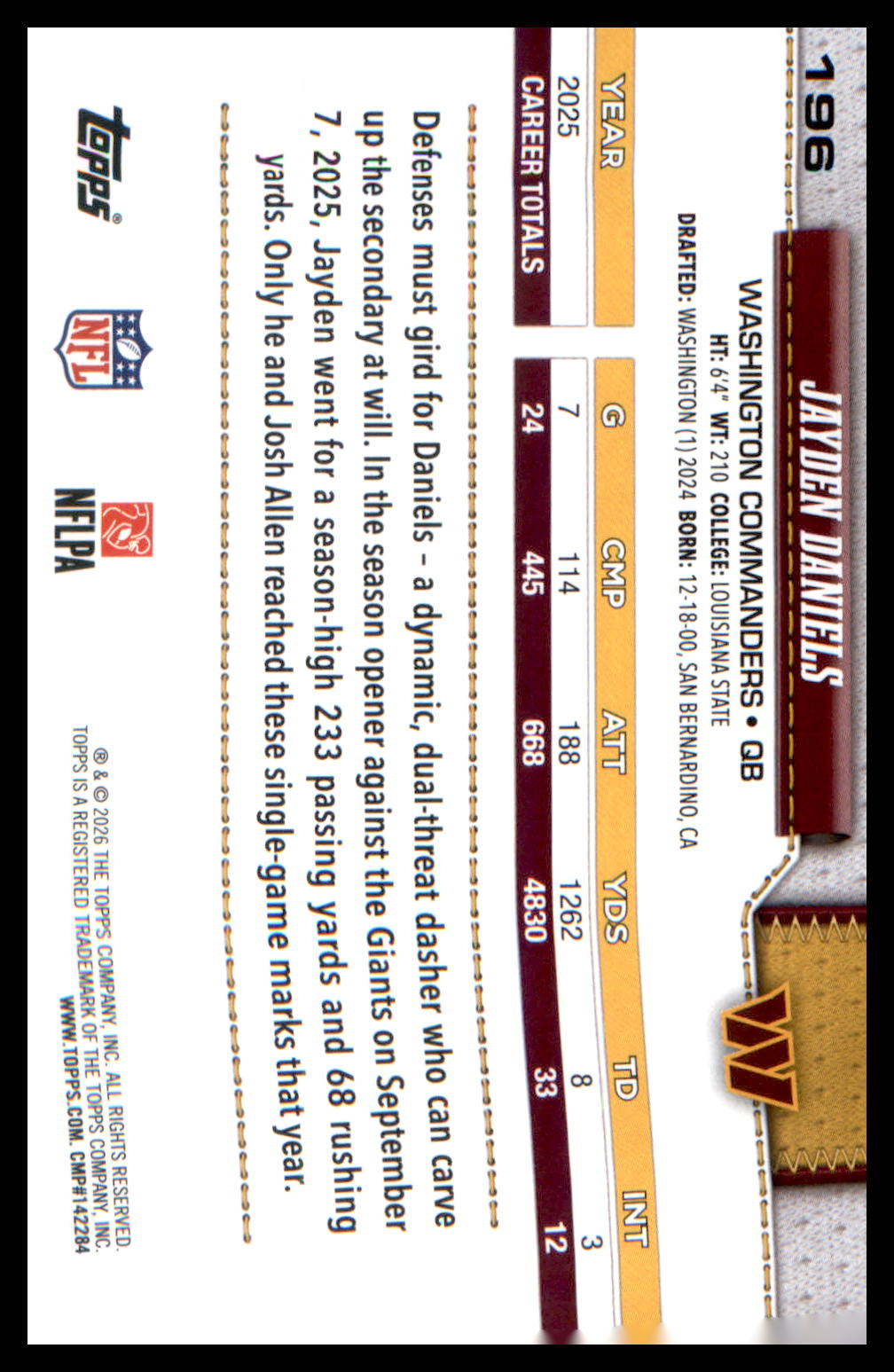 2026 Topps Flagship Football #196 Jayden Daniels