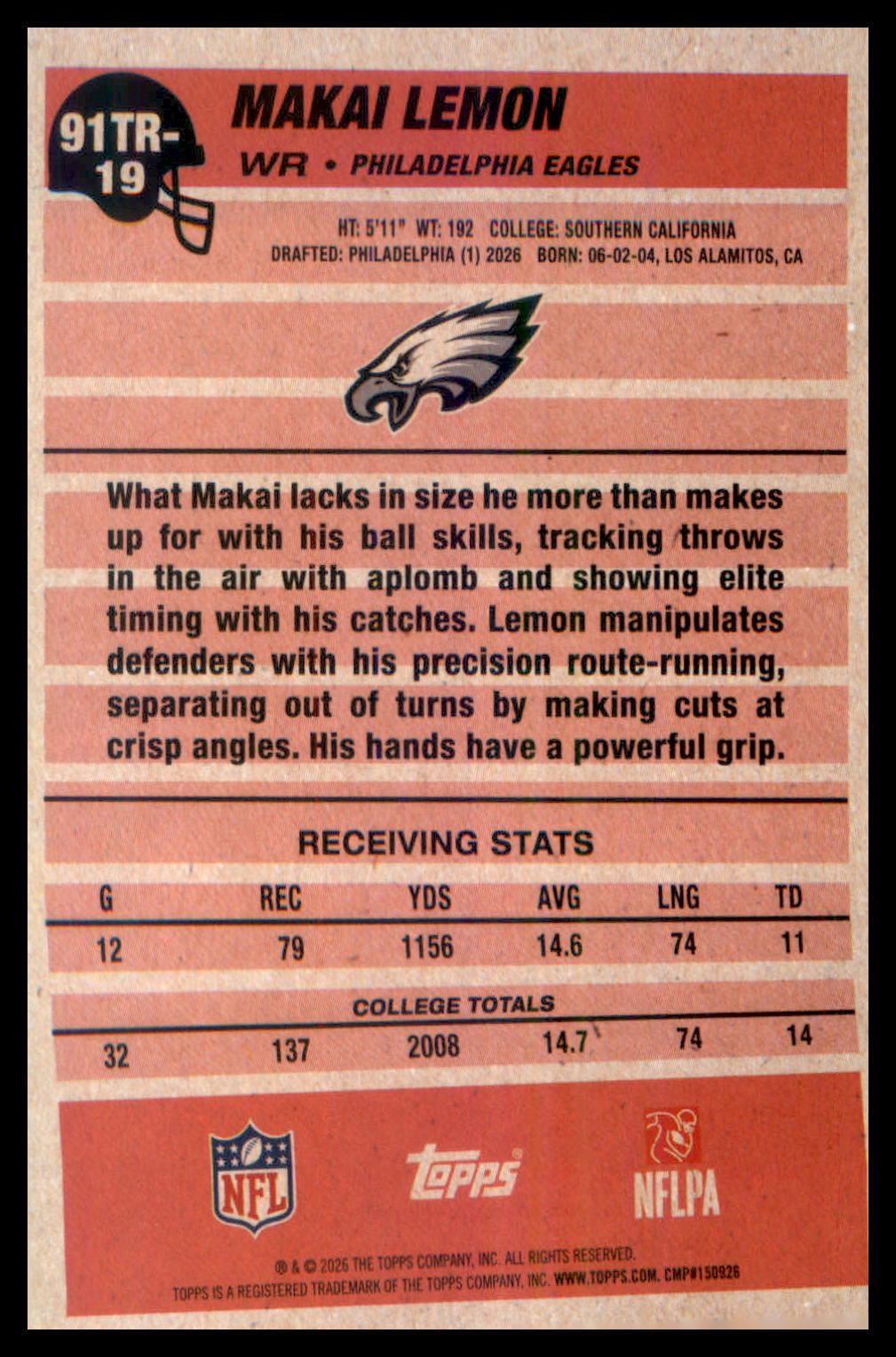 2026 Topps Flagship 1991 Topps Flagship Football Rookies #91TR-19 Makai Lemon