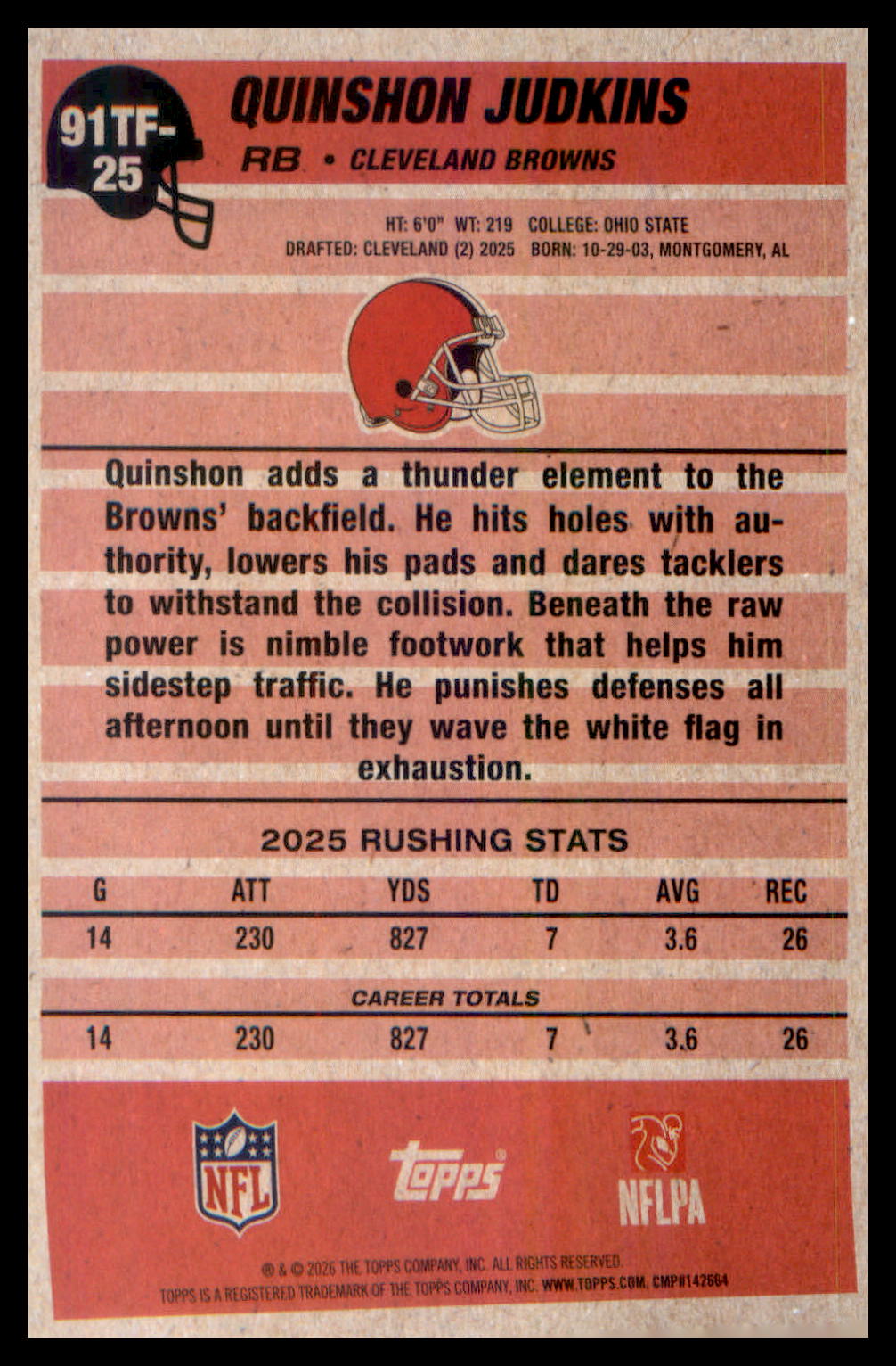 2026 Topps Flagship 1991 Topps Flagship Football #91TF-25 Quinshon Judkins