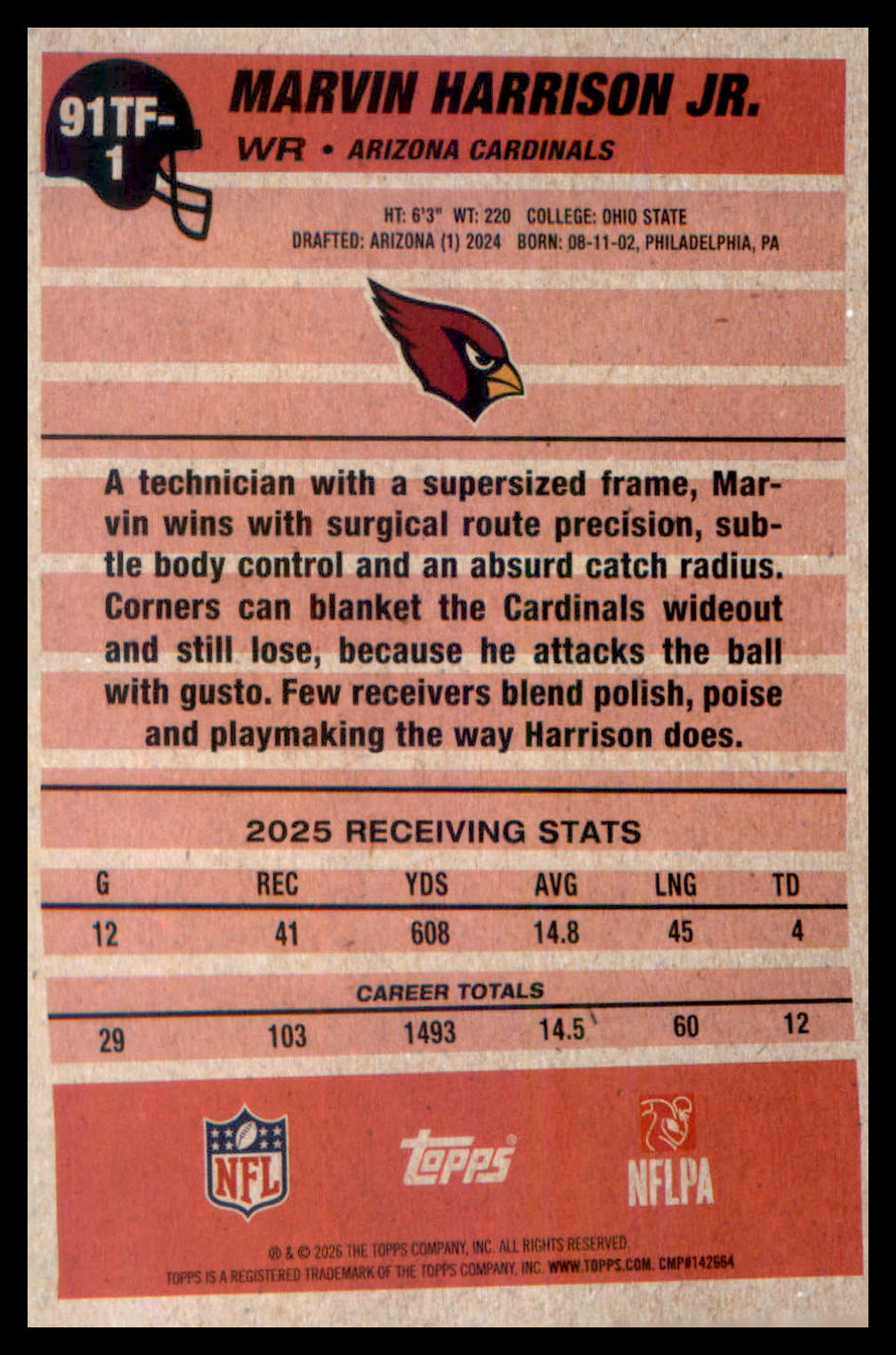 2026 Topps Flagship 1991 Topps Flagship Football #91TF-1 Marvin Harrison Jr.