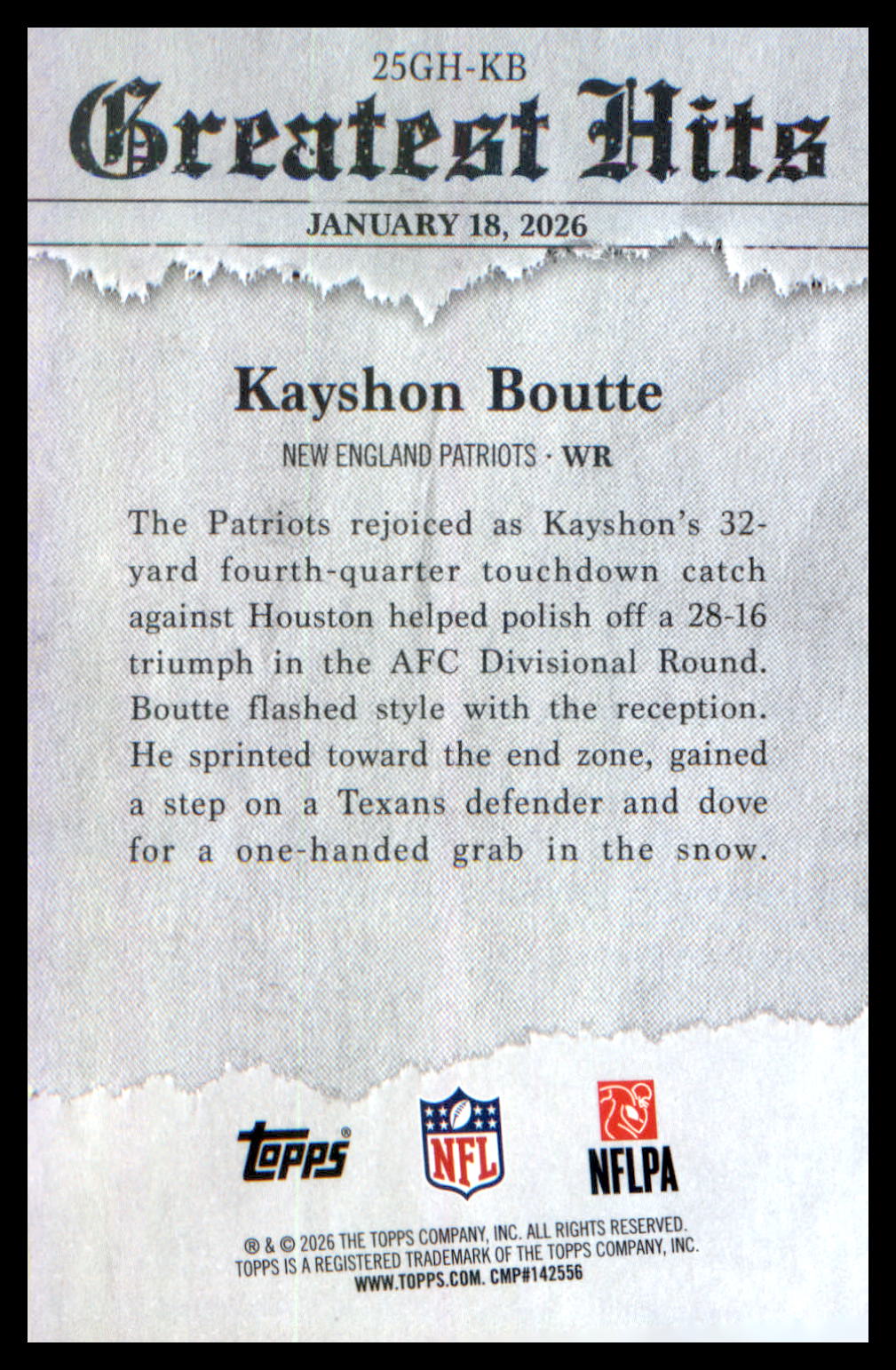 2026 Topps Flagship 2025 Greatest Hits #25GH-KB Kayshon Boutte