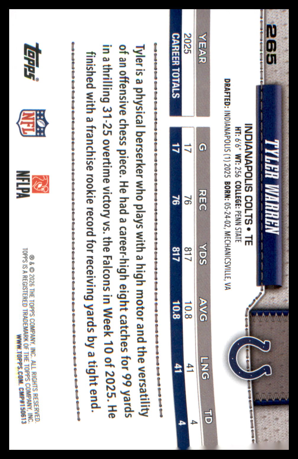 2026 Topps Flagship Football Future Stars/All-Rookie Team #265 Tyler Warren