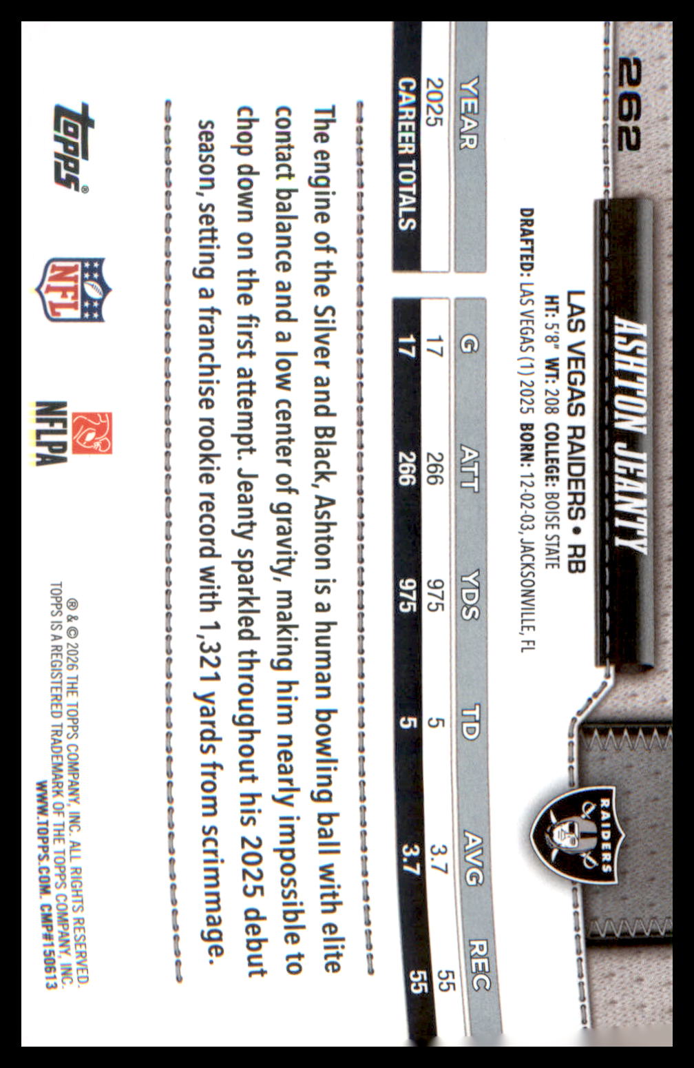 2026 Topps Flagship Football Future Staras-Rookie Team #262 Ashton Jeanty