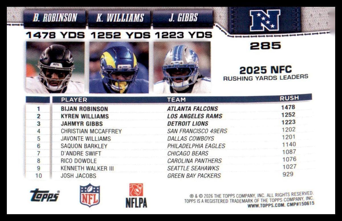 2026 Topps Flagship Football Silver Holo Foil # NFL Rushing Leaders