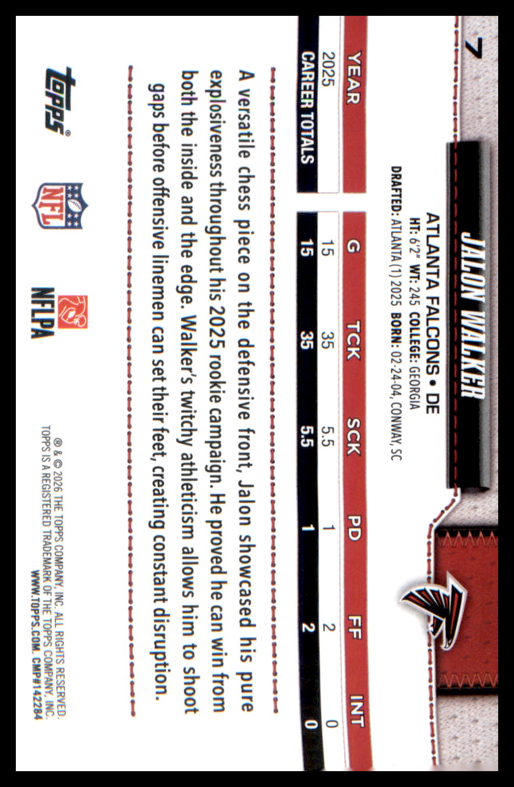 2026 Topps Flagship Football Silver Holo Foil #7 Jalon Walker