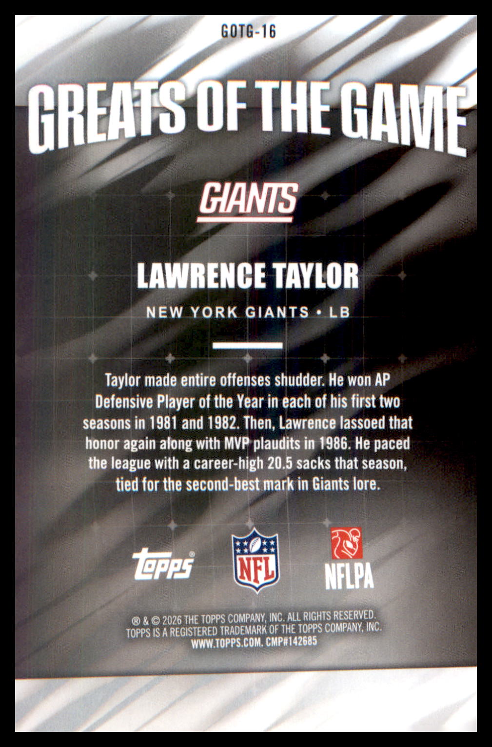 2026 Topps Flagship Greats Of The Game Crackle Foil #GOTG-16 Lawrence Taylor