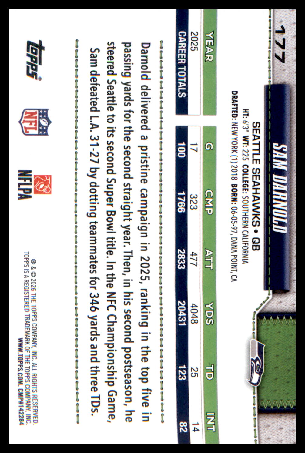 2026 Topps Flagship Rainbow Foil Football Border #177 Sam Darnold