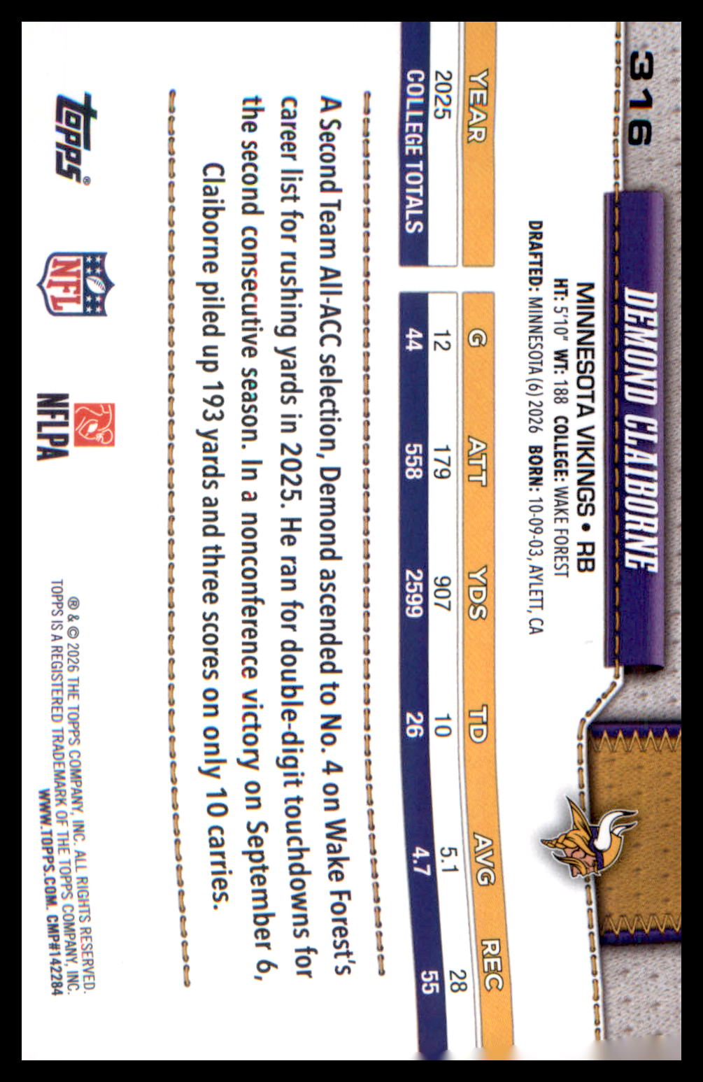 2026 Topps Flagship #316 Demond Claiborne