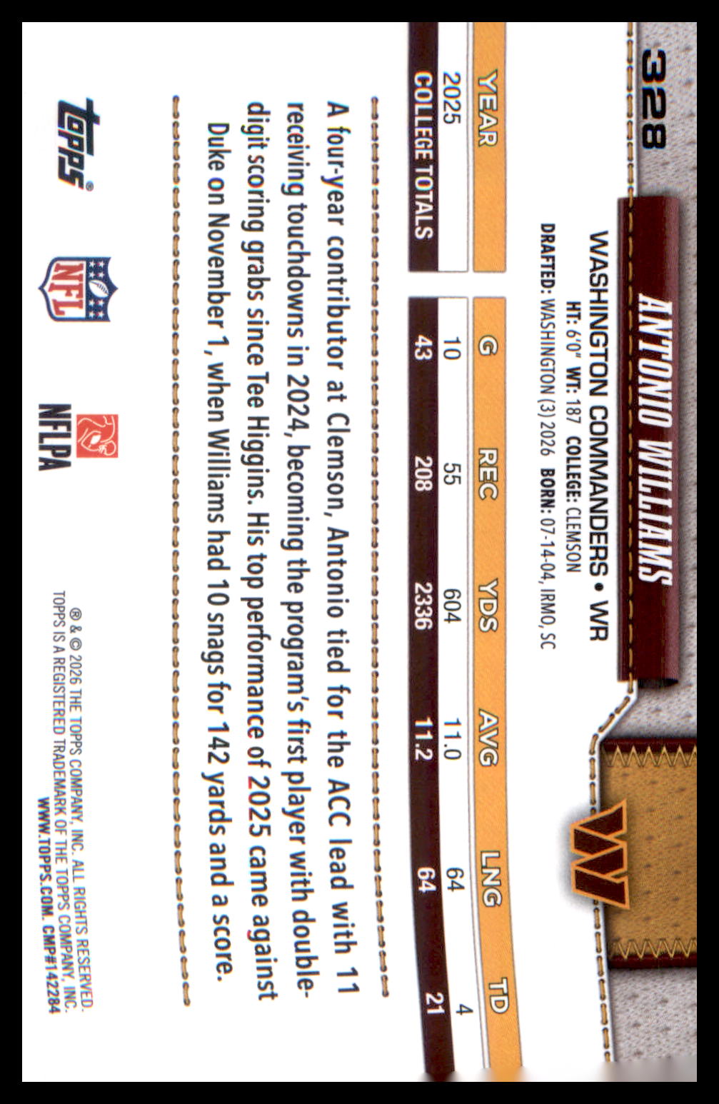 2026 Topps Flagship #328 Antonio Williams