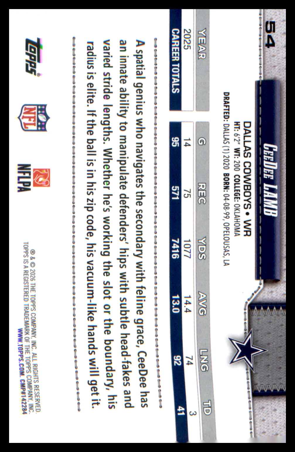 2026 Topps Flagship Football Base #54 CeeDee Lamb