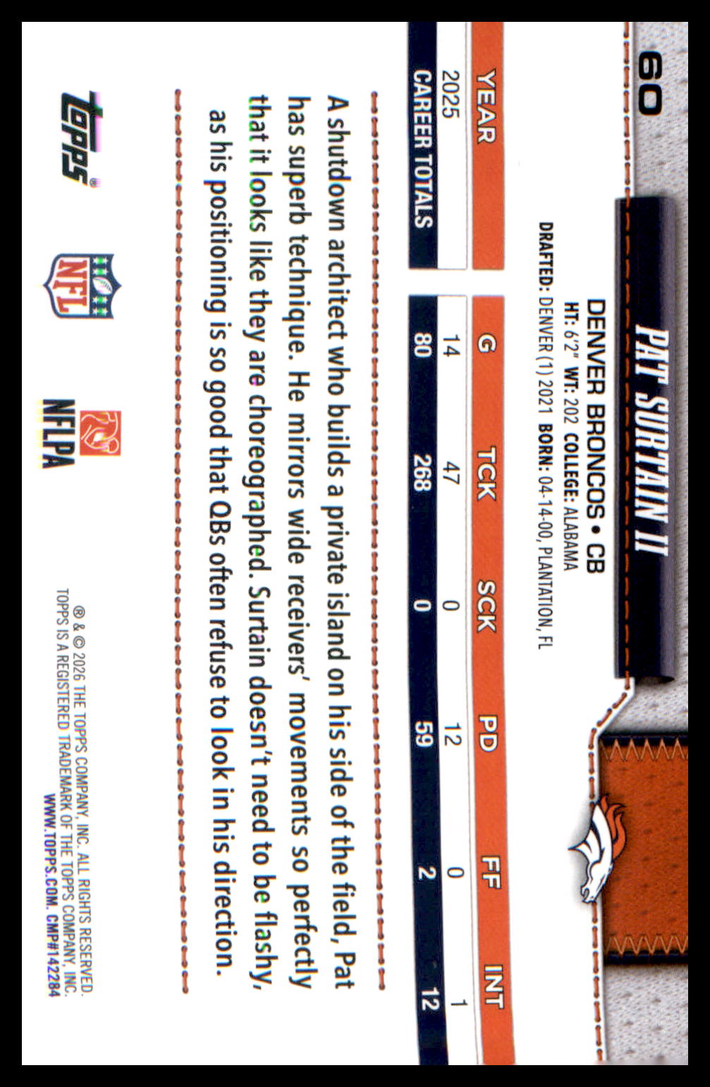 2026 Topps Flagship Football Base #60 Pat Surtain II