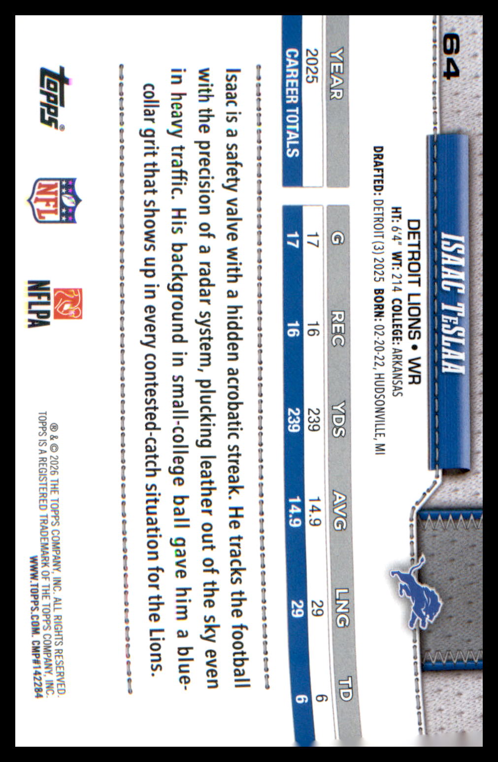 2026 Topps Flagship Football Base #64 Isaac TeSlaa