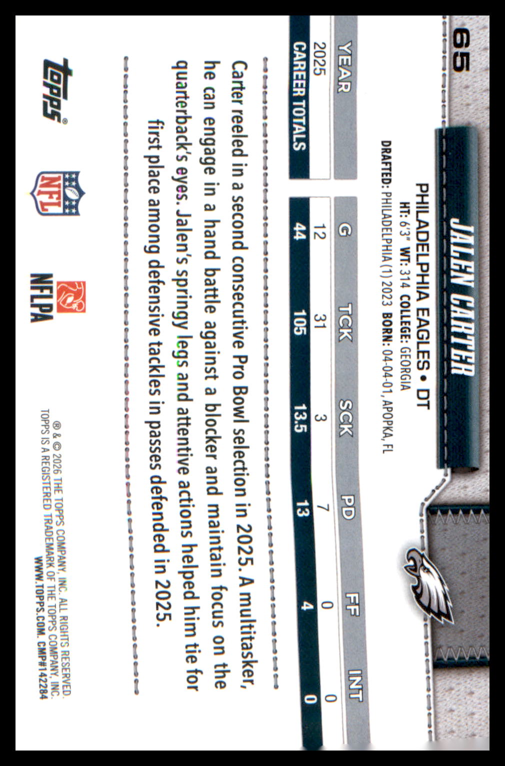 2026 Topps Flagship Football Base #65 Jalen Carter