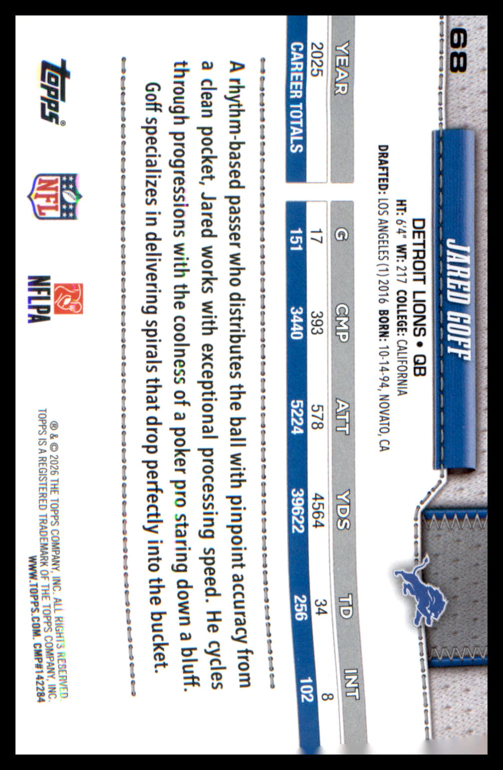 2026 Topps Flagship Football Base #68 Jared Goff