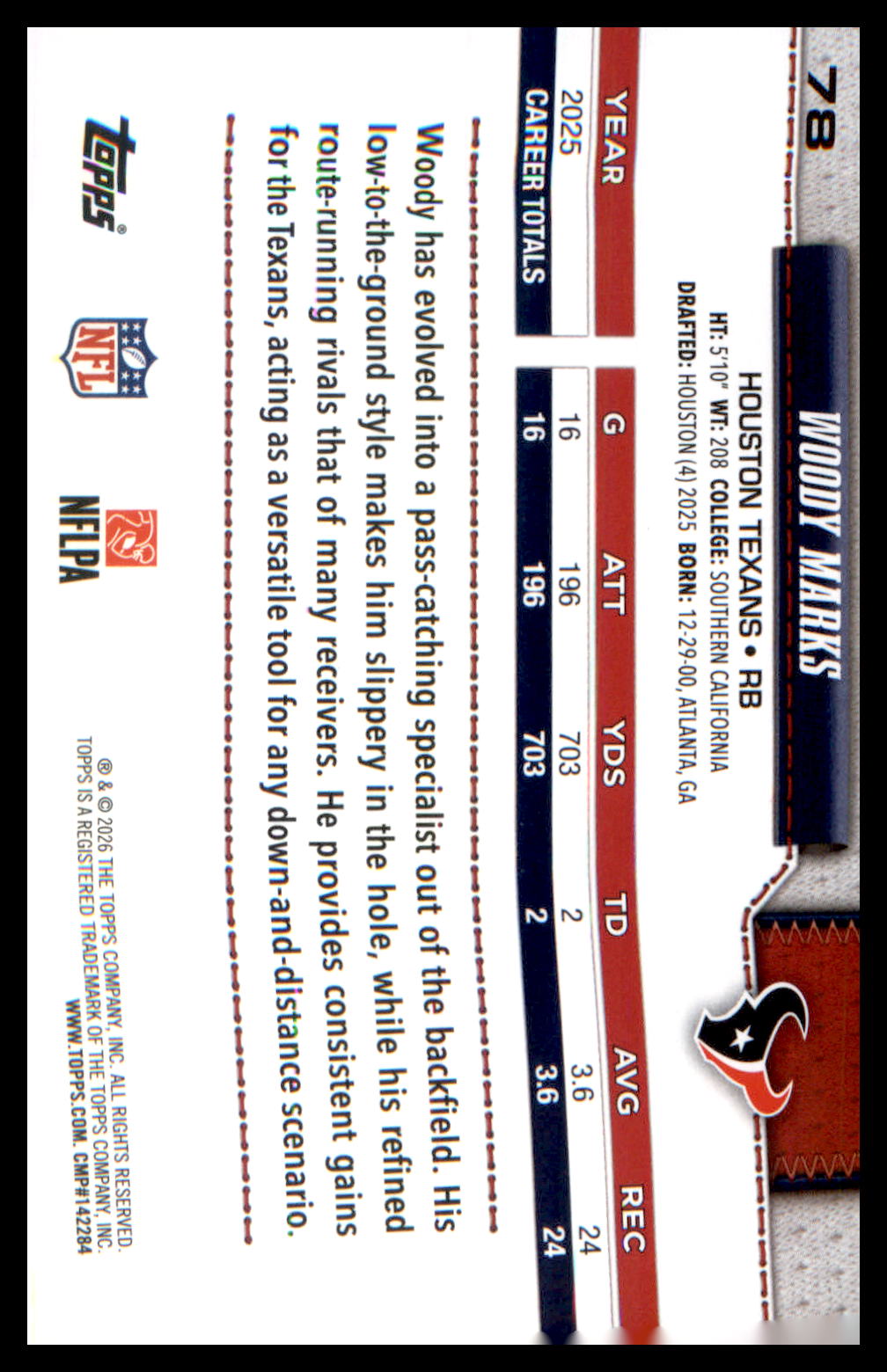 2026 Topps Flagship Football Base #78 Woody Marks