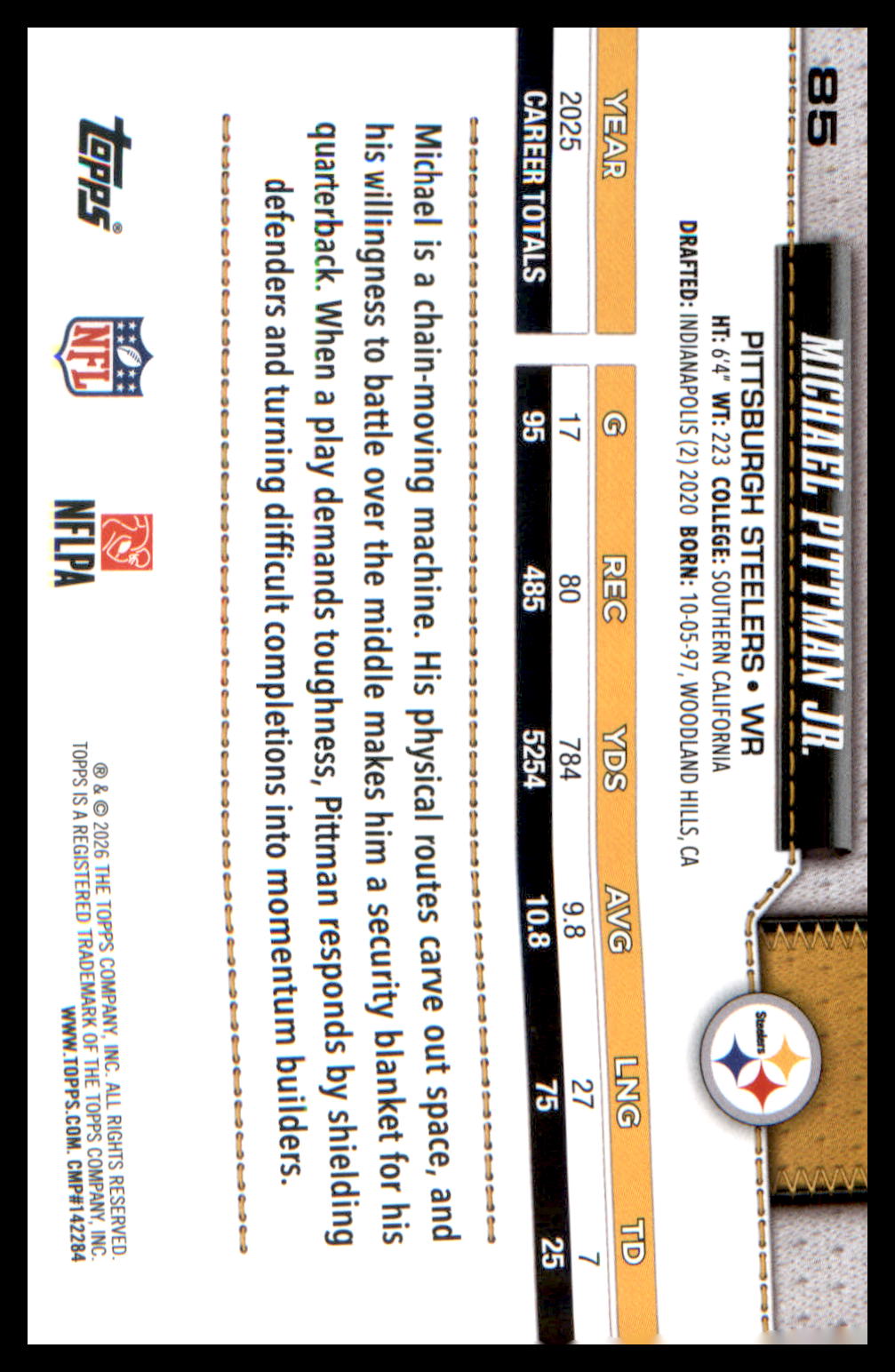 2026 Topps Flagship Football Base #85 Michael Pittman Jr.