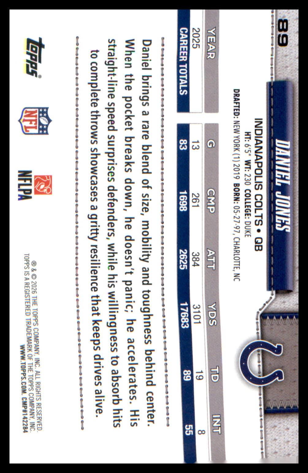 2026 Topps Flagship Football Base #89 Daniel Jones