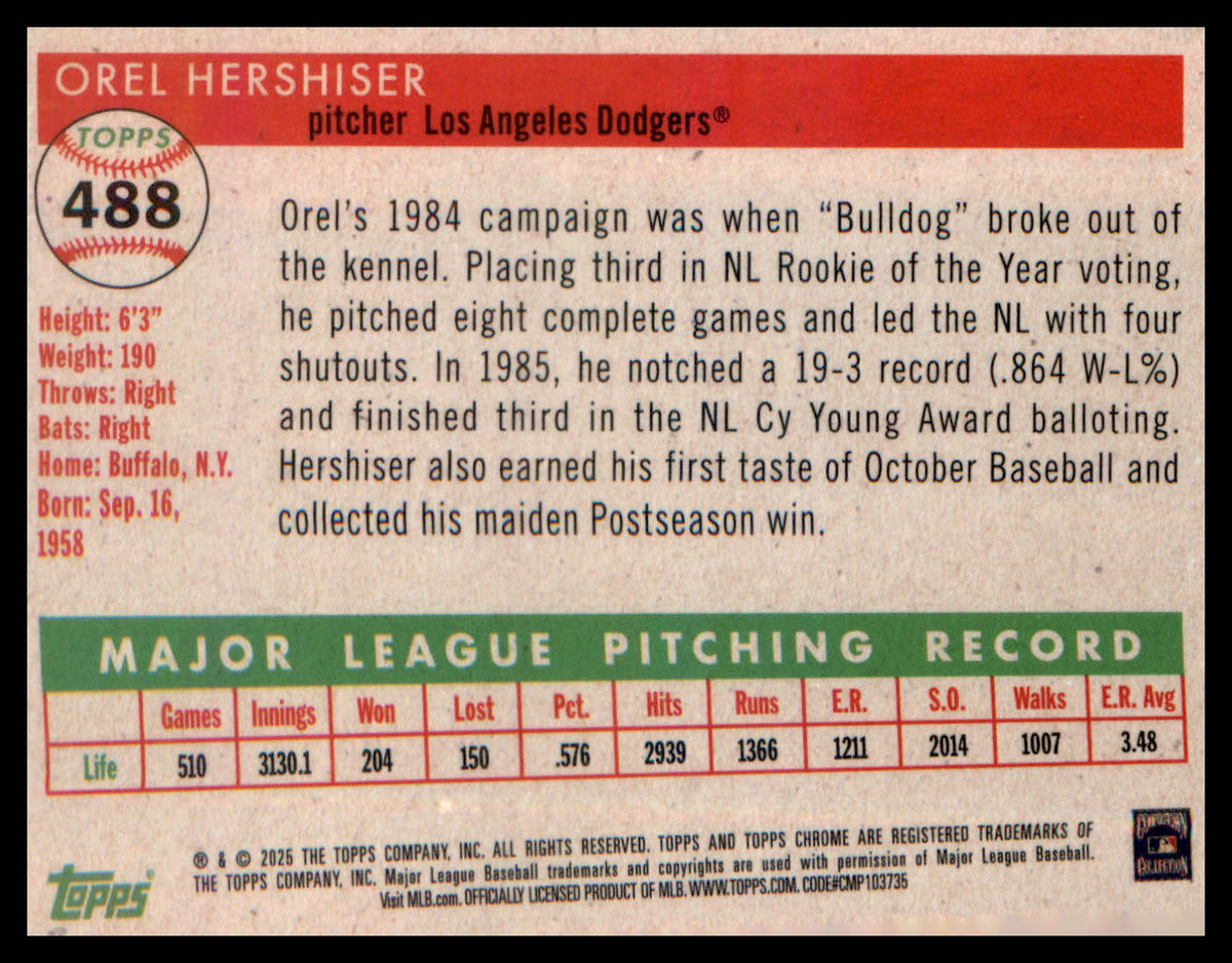 2025 Topps Chrome Platinum #488 Orel Hershiser