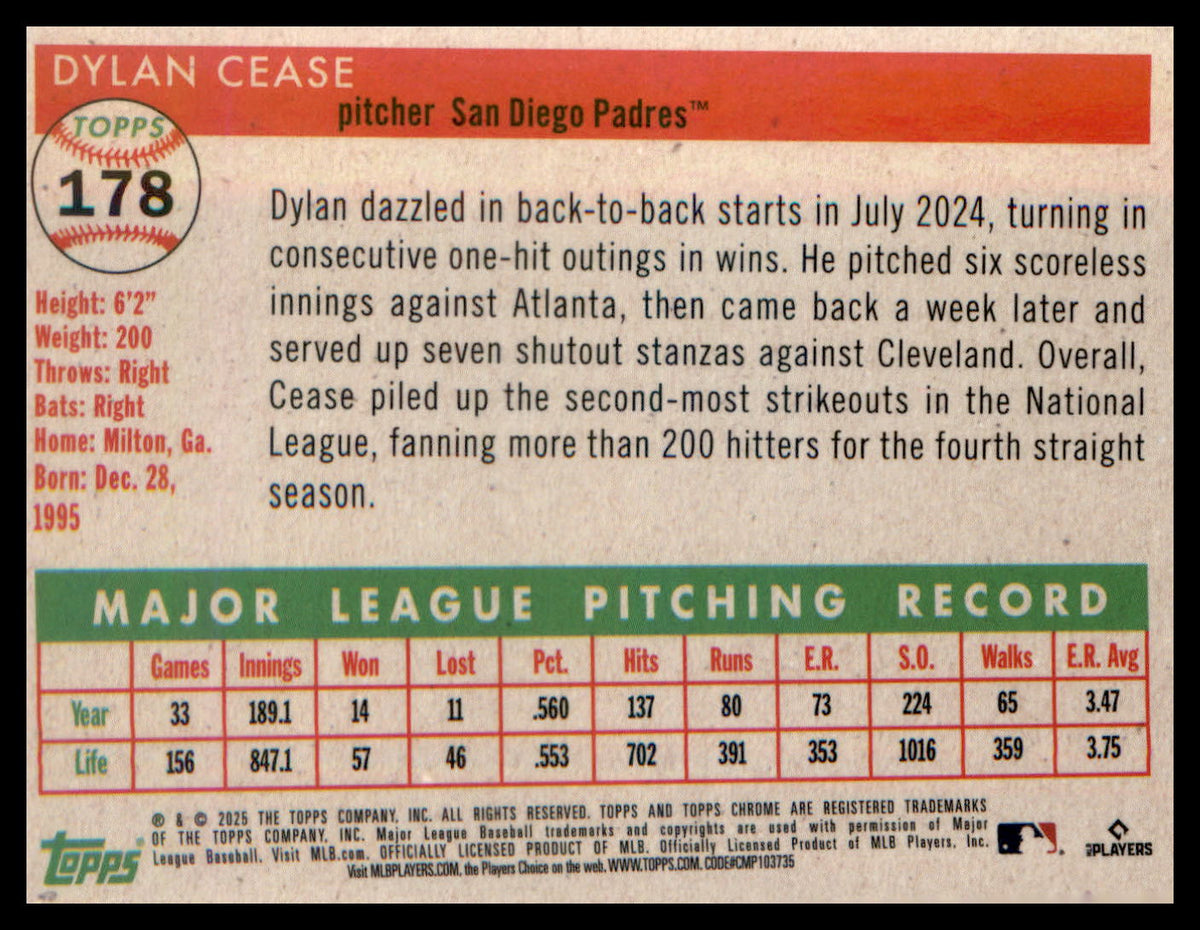 2025 Topps Chrome Platinum #178 Dylan Cease