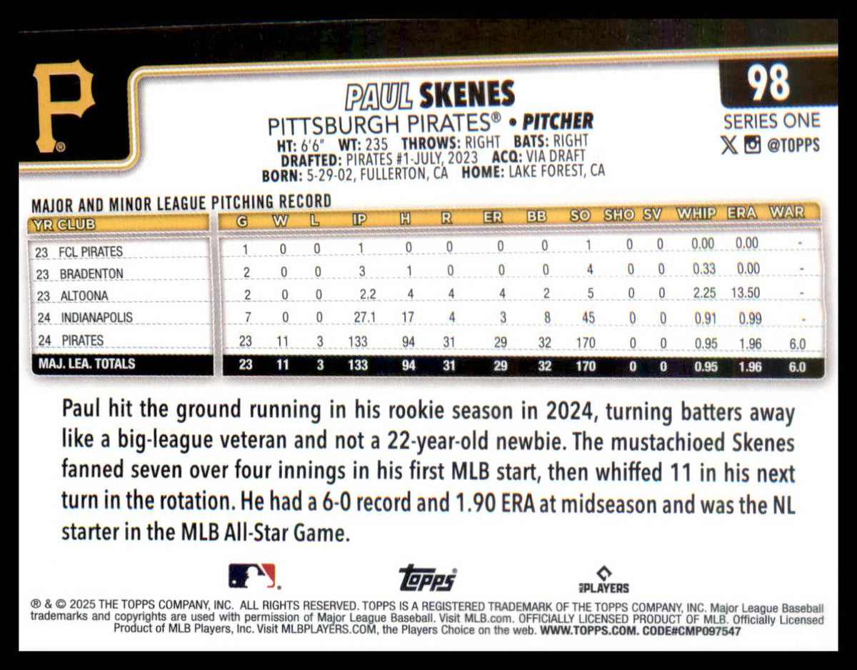2025 Topps #98 Paul Skenes