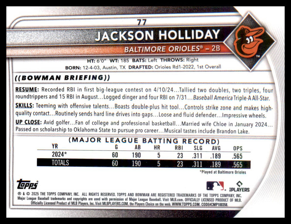 2025 Bowman #77 Jackson Holliday
