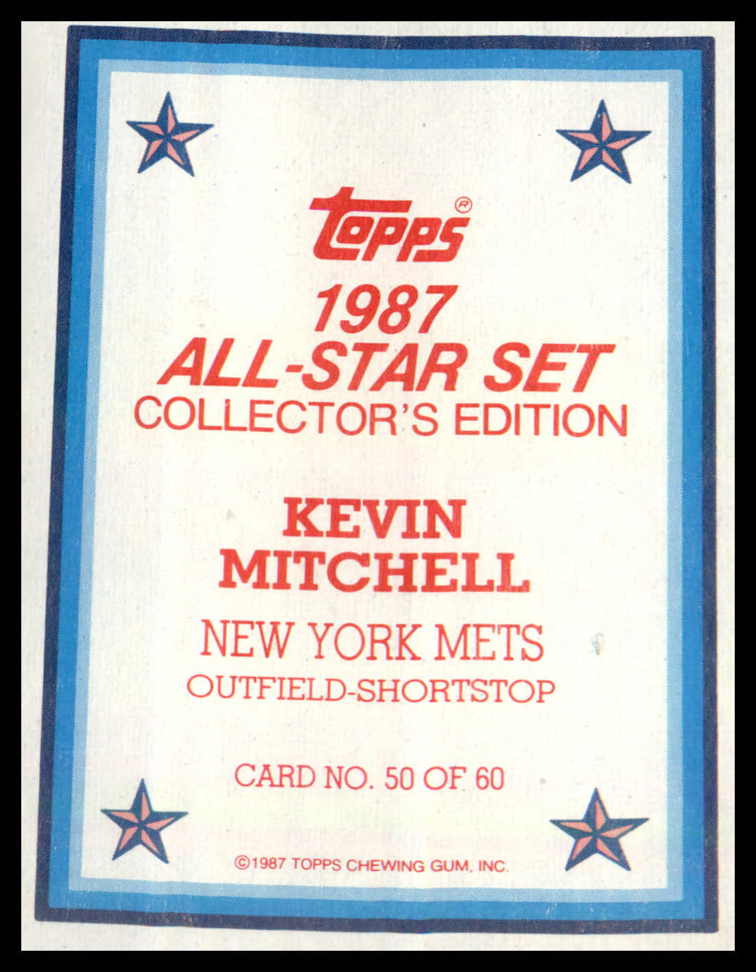 1987 Topps All-Star Set Collector's Edition (Glossy Send-Ins) #50 Kevin Mitchell
