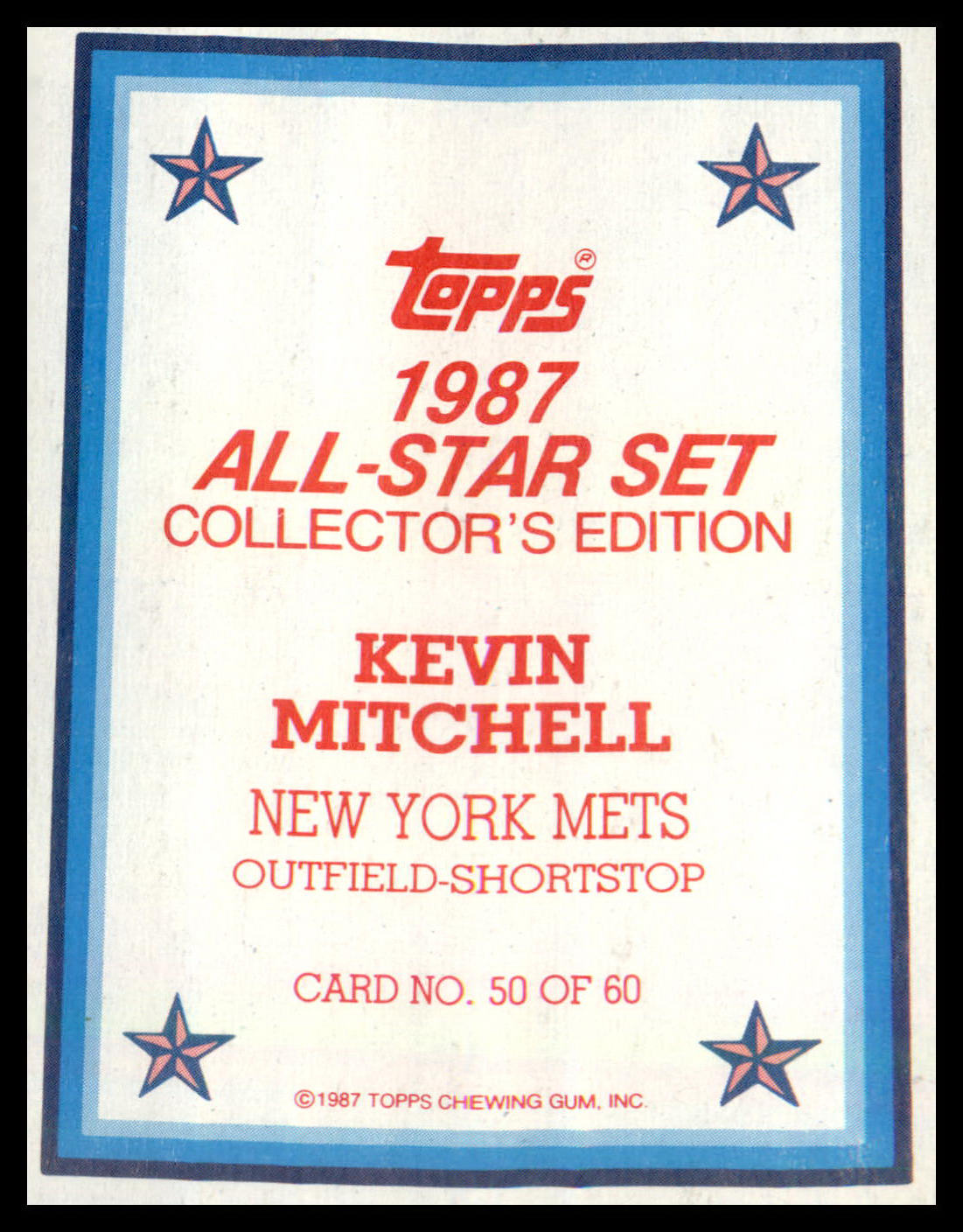 1987 Topps All-Star Set Collector's Edition (Glossy Send-Ins) #50 Kevin Mitchell