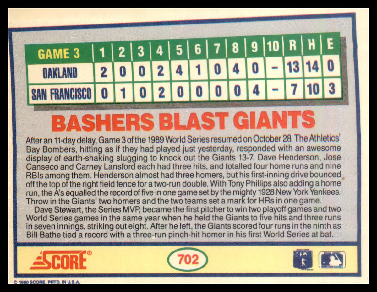 1990 Score #702 1989 World Series Game 3