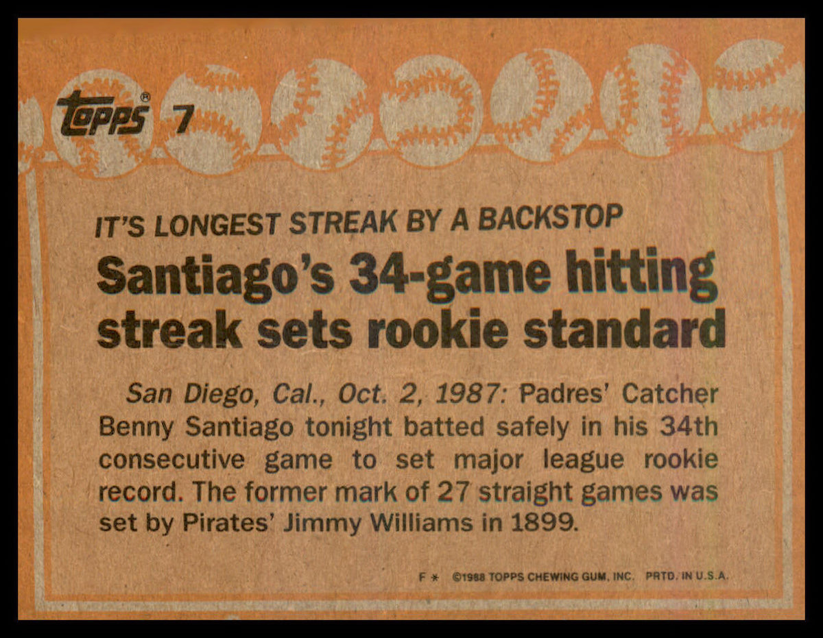 1988 Topps #7 Benny Santiago