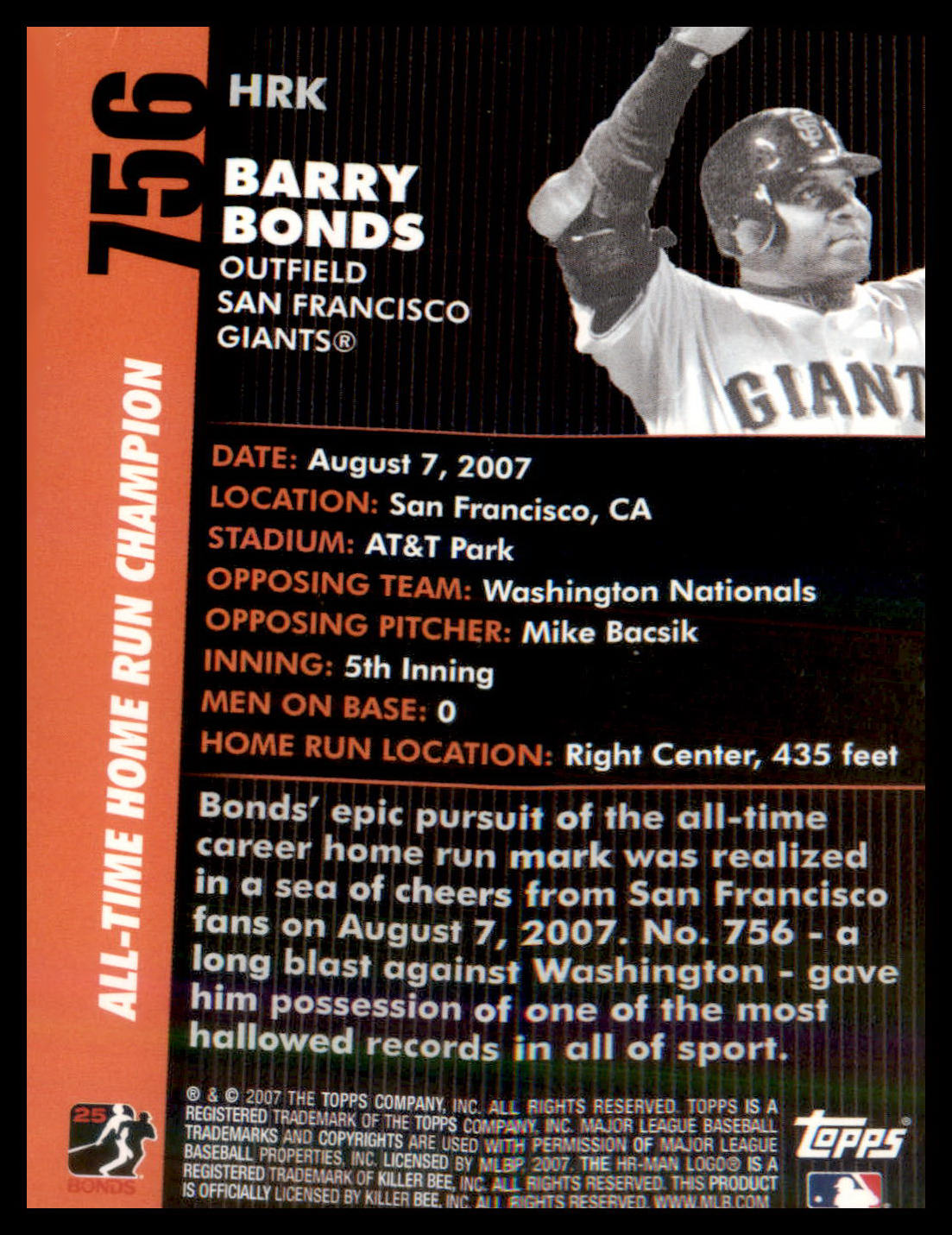 2007 Topps Updates & Highlights Barry Bonds 756 #HRK Barry Bonds