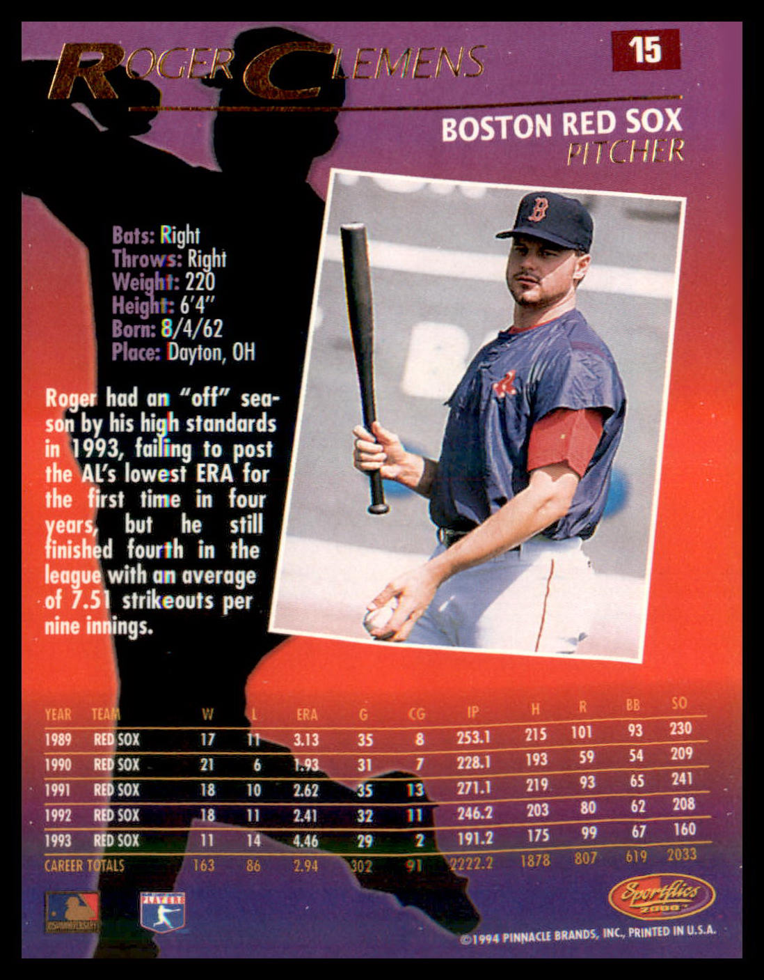 1994 Sportflics 2000 #15 Roger Clemens