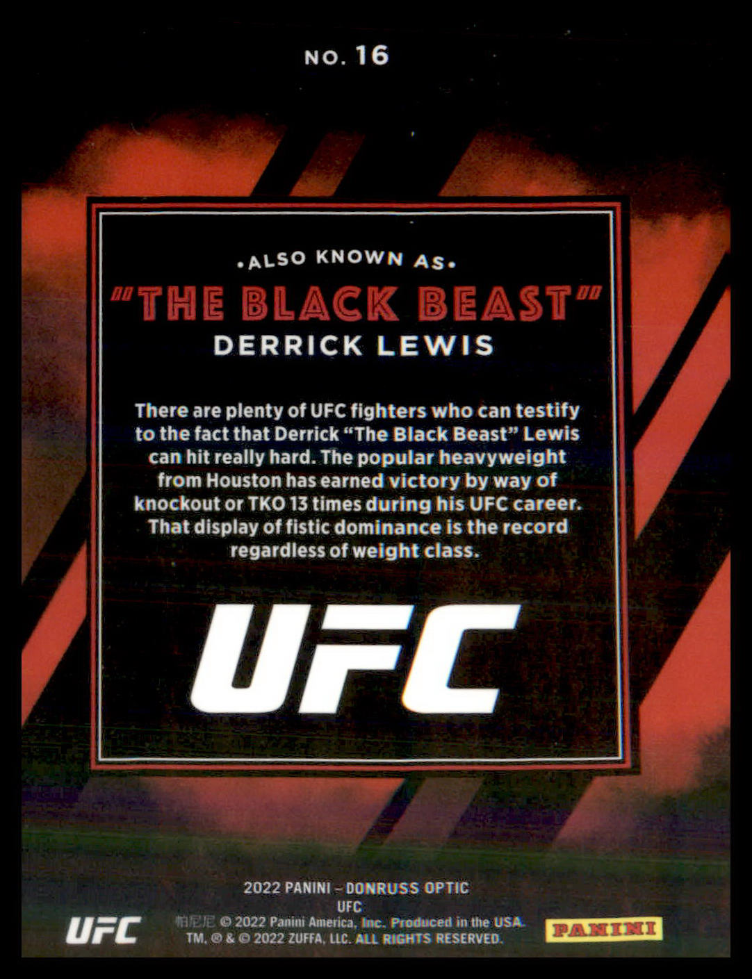 2022 Donruss Optic UFC Also Known As #16 Derrick Lewis
