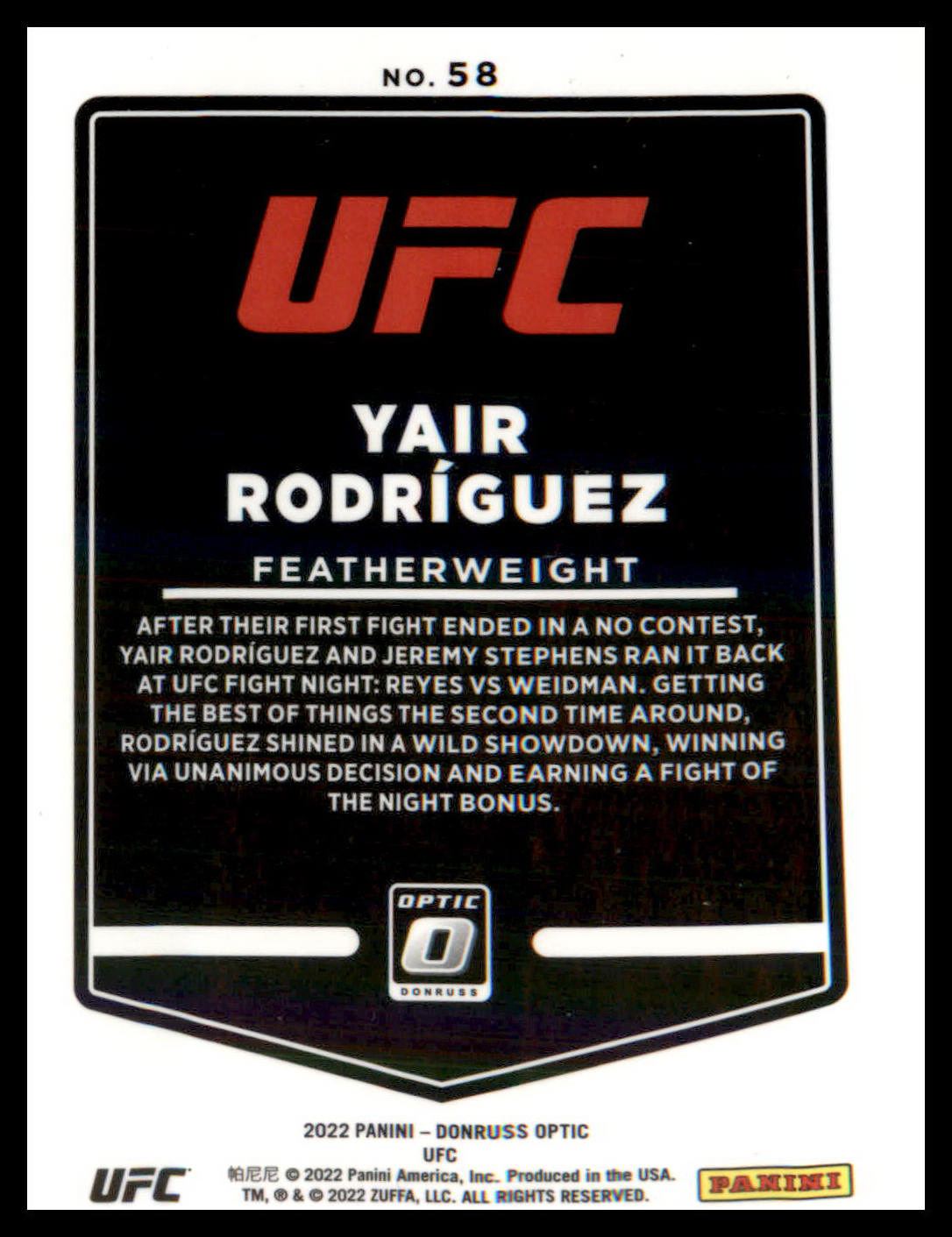 2022 Donruss Optic UFC #58 Yair Rodriguez