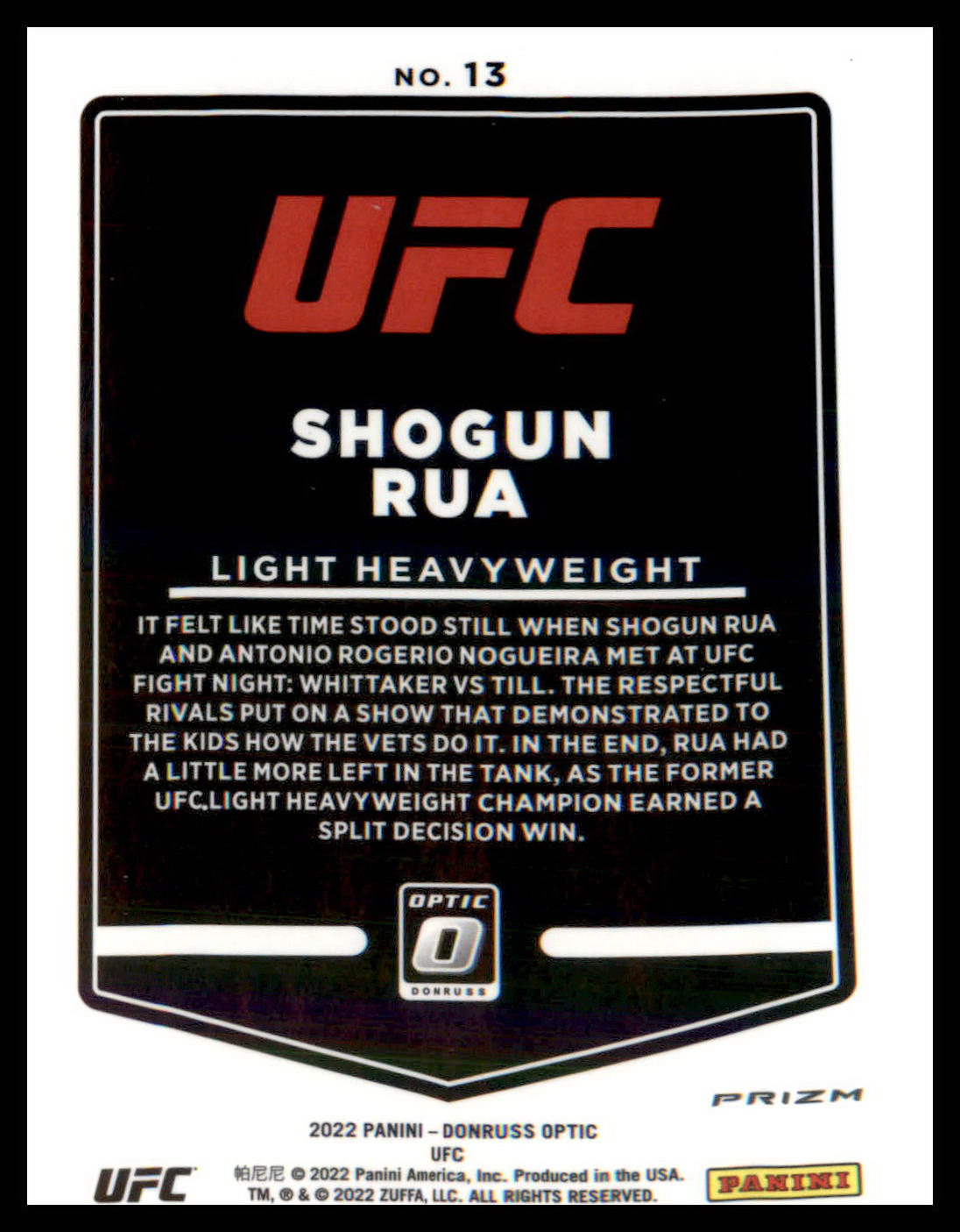 2022 Donruss Optic UFC Blue Velocity #13 Shogun Rua