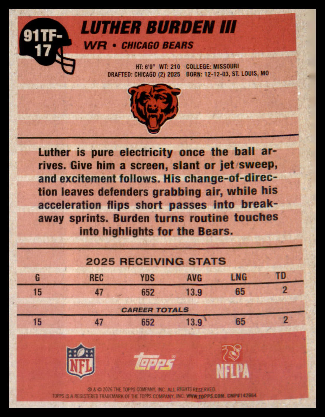 2026 Topps Flagship 1991 Topps Football #91TF-17 Luther Burden III