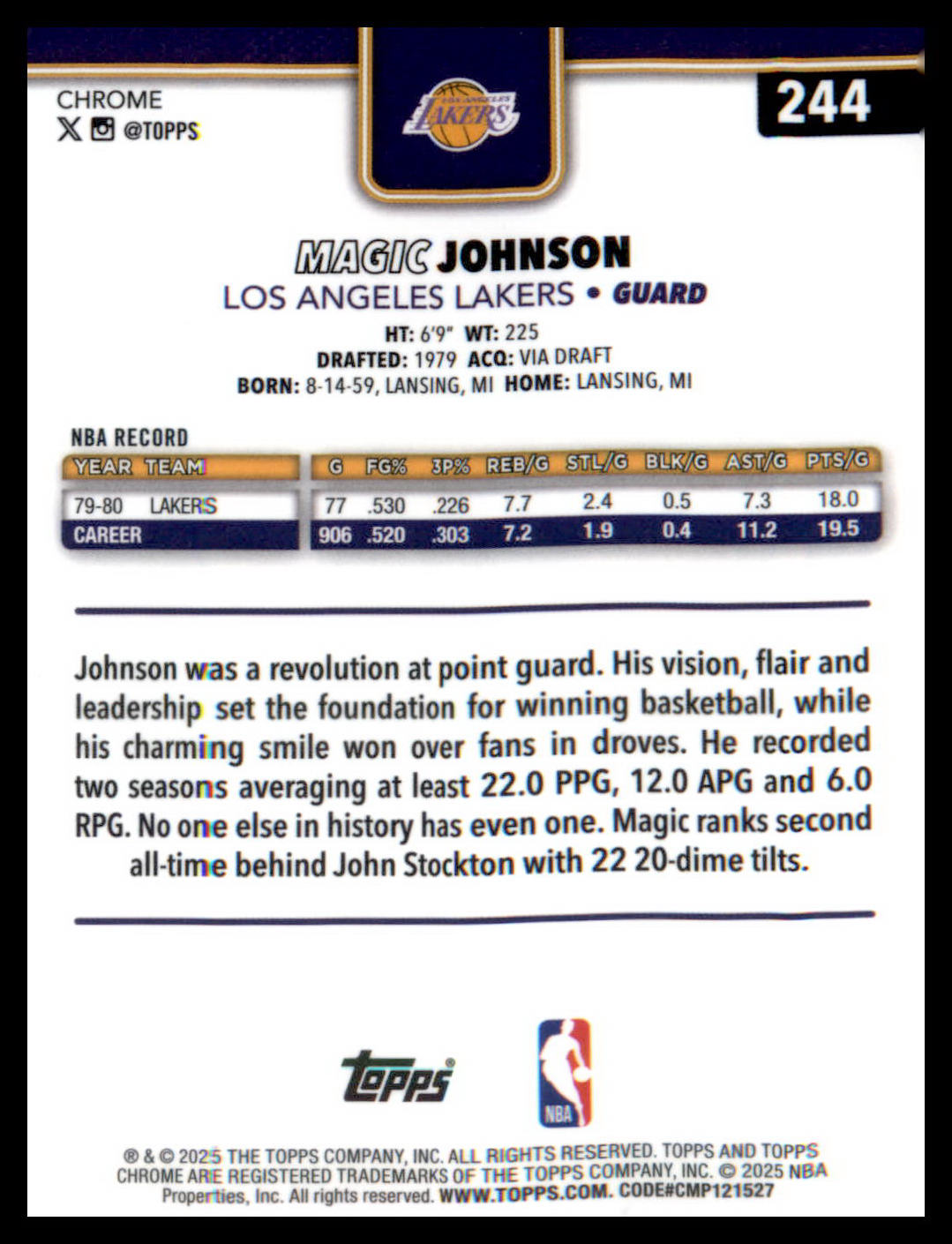 2025-26 Topps Chrome X-Fractor #244 Magic Johnson