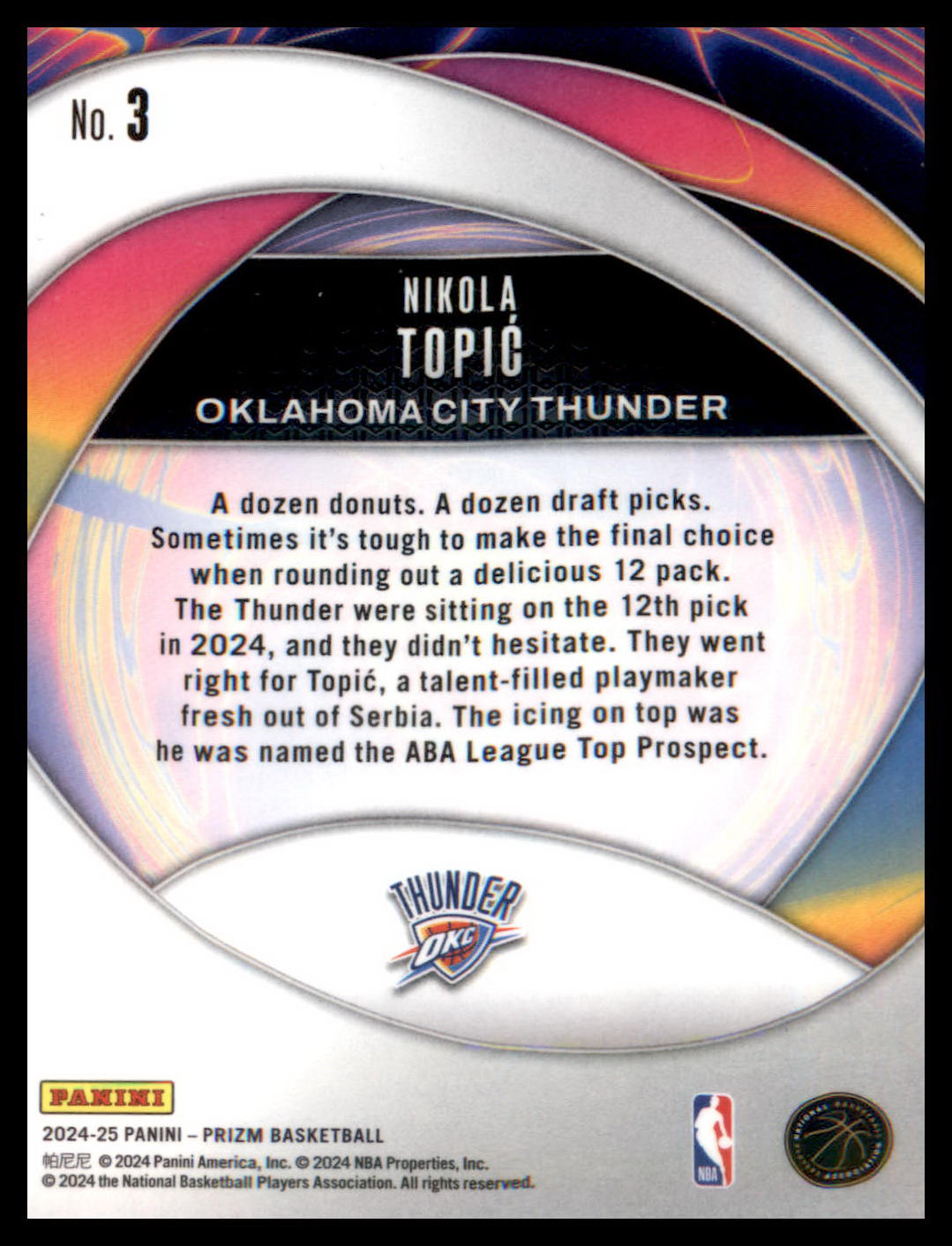2024-25 Panini Prizm Instant Impact #3 Nikola Topic