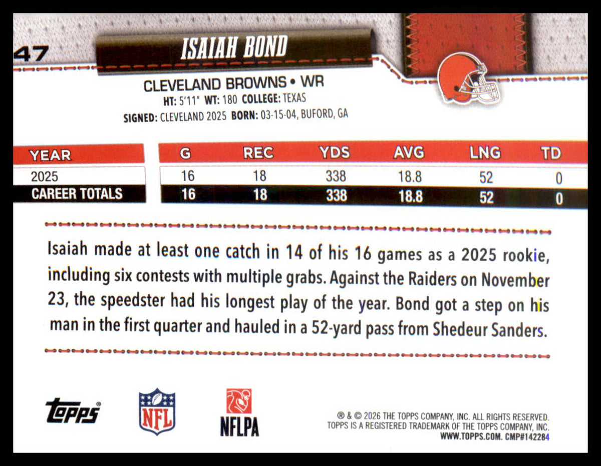 2026 Topps Flagship Holo Foil #47 Isaiah Bond