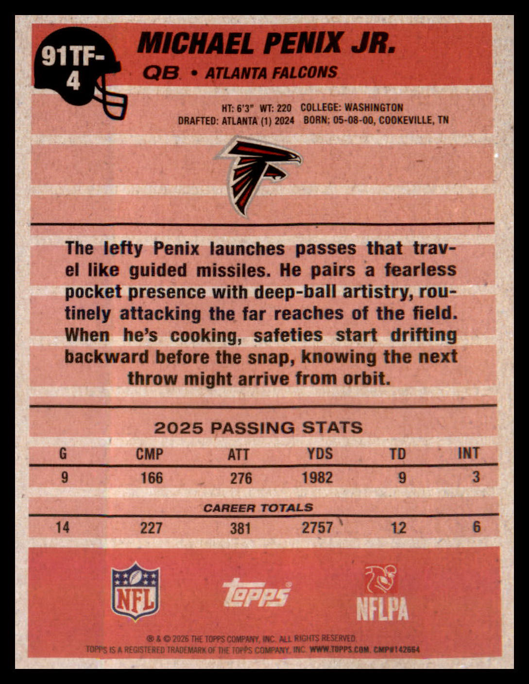 2026 Topps Flagship 1991 Topps Football #91TF-4 Michael Penix Jr.