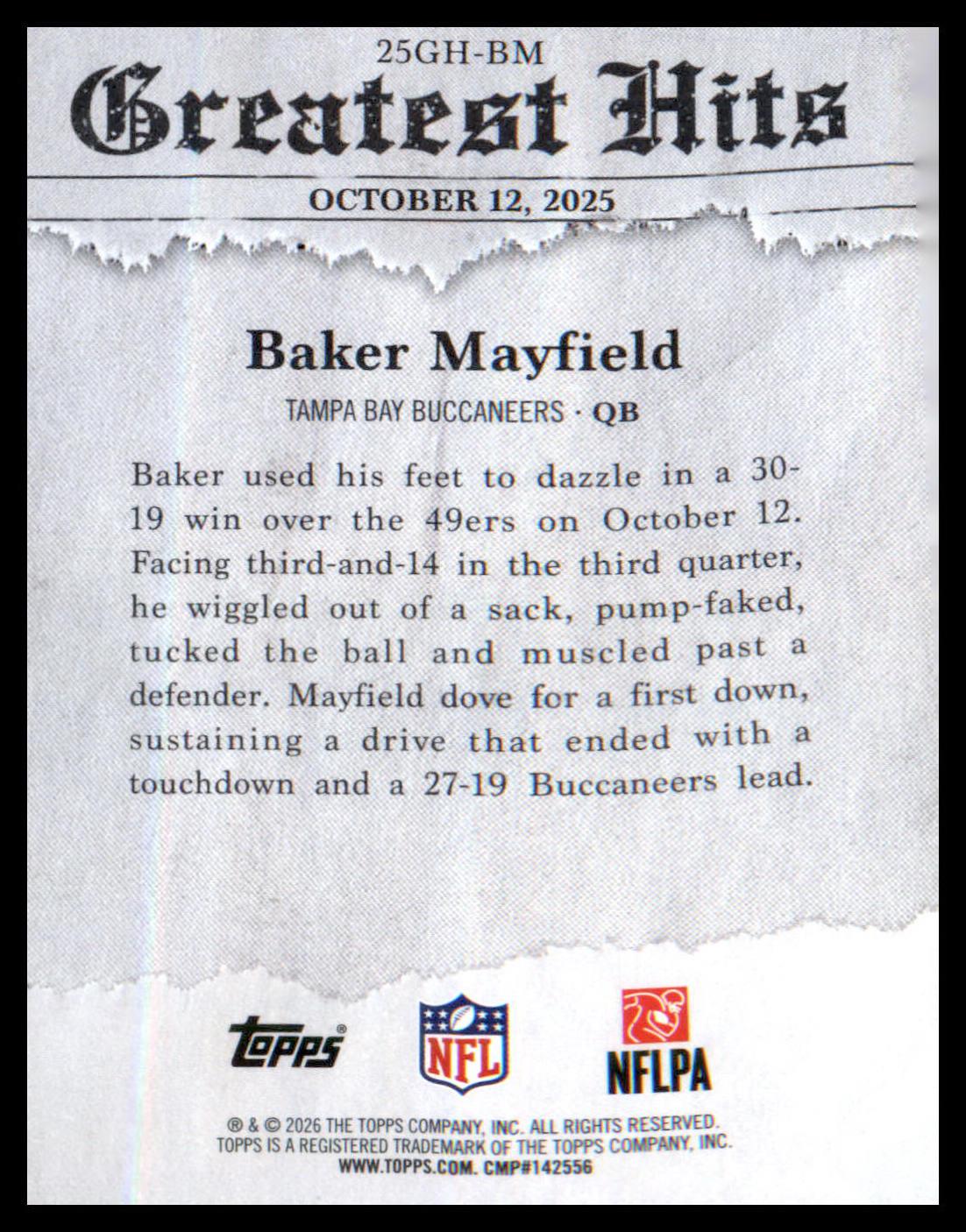 2026 Topps Flagship 2025 Greatest Hits #25GH-BM Baker Mayfield